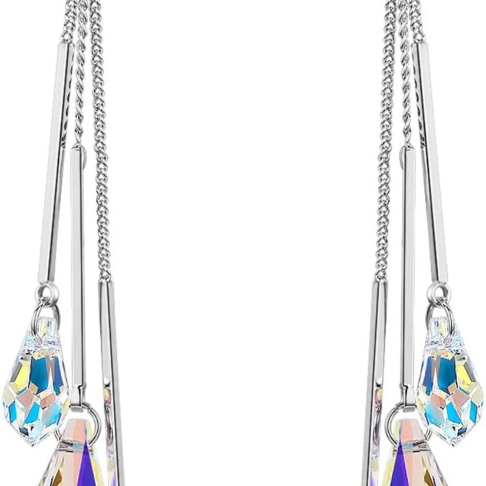 Platinum-Plated Color Change Multi-Teardrop Earrings Made with Aurora Borealis A
